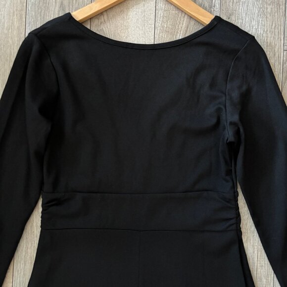 Eddie Bauer Faux Wrap Long Sleeve Black Dress Womens Size Small Travel Comfycore - Picture 9 of 13